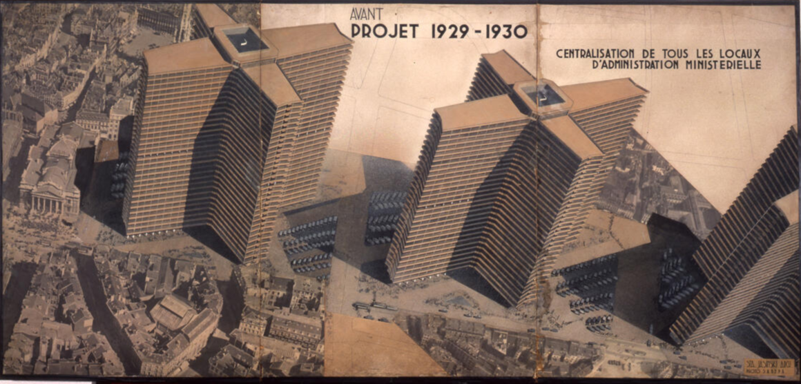 Sta. Jasinski / Project voor de centralisatie van de ministeriële administratie, Brussel. 1929-1930<br> &copy; CIVA Collections Brussels	