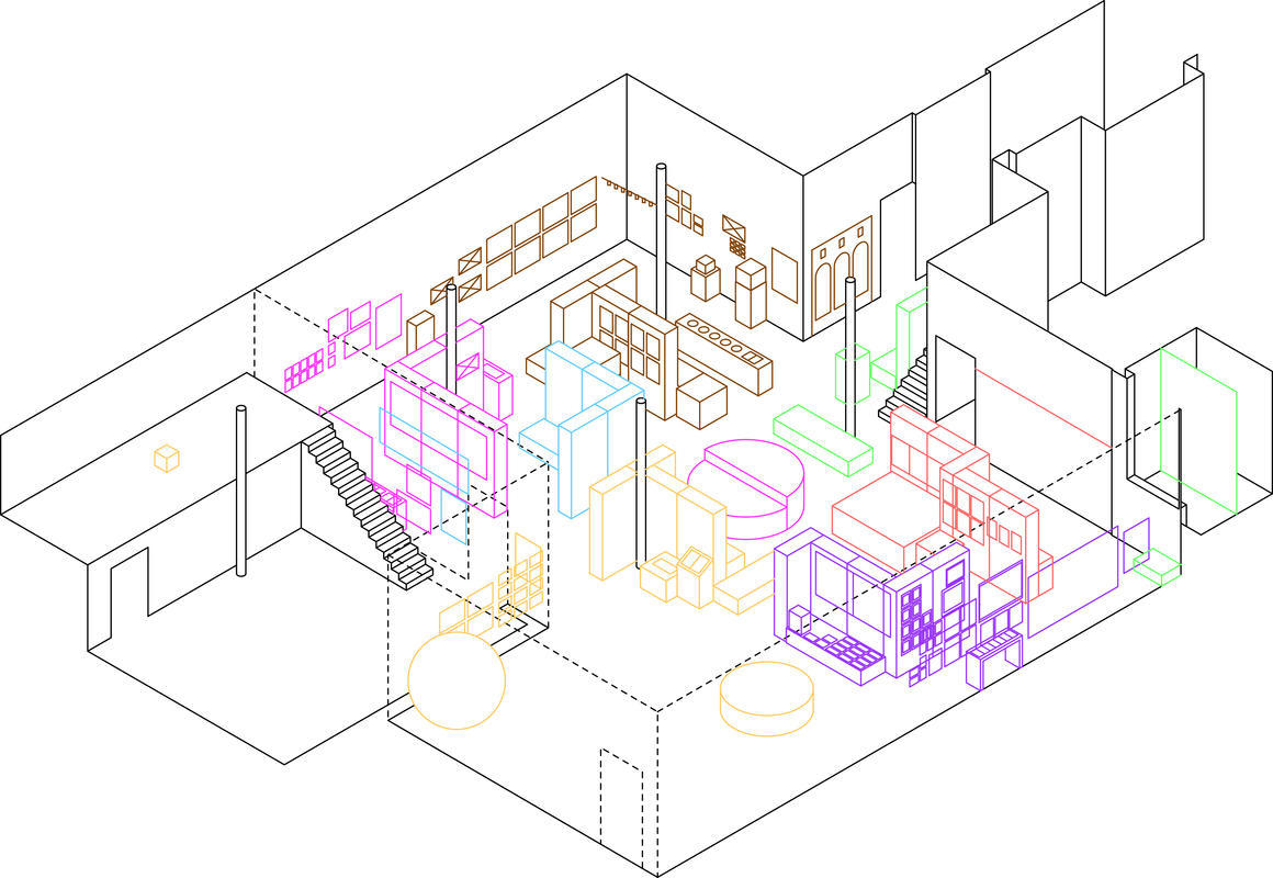 plan de l'exposition en 2D en construction<br>	