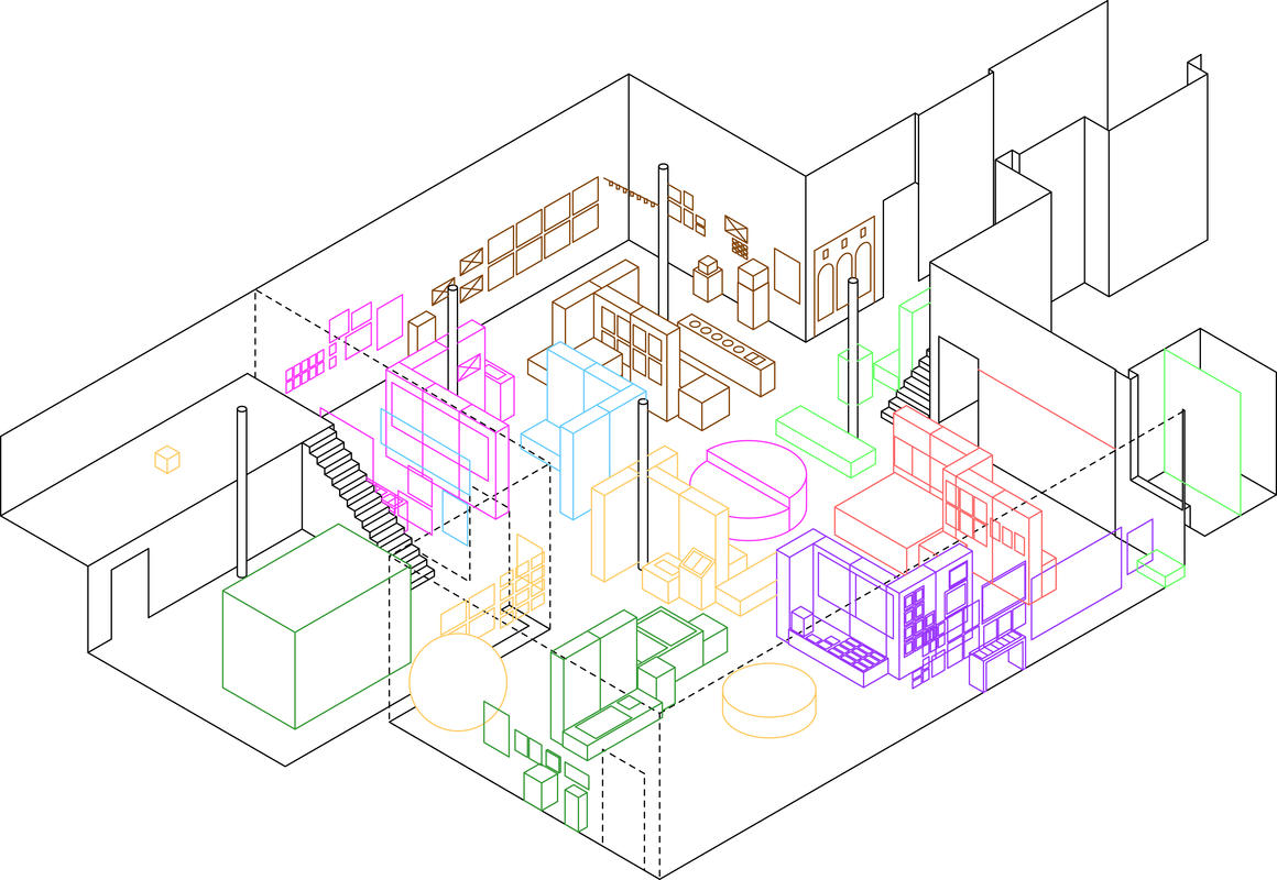 Plan 2D de l'exposition en construction<br>	