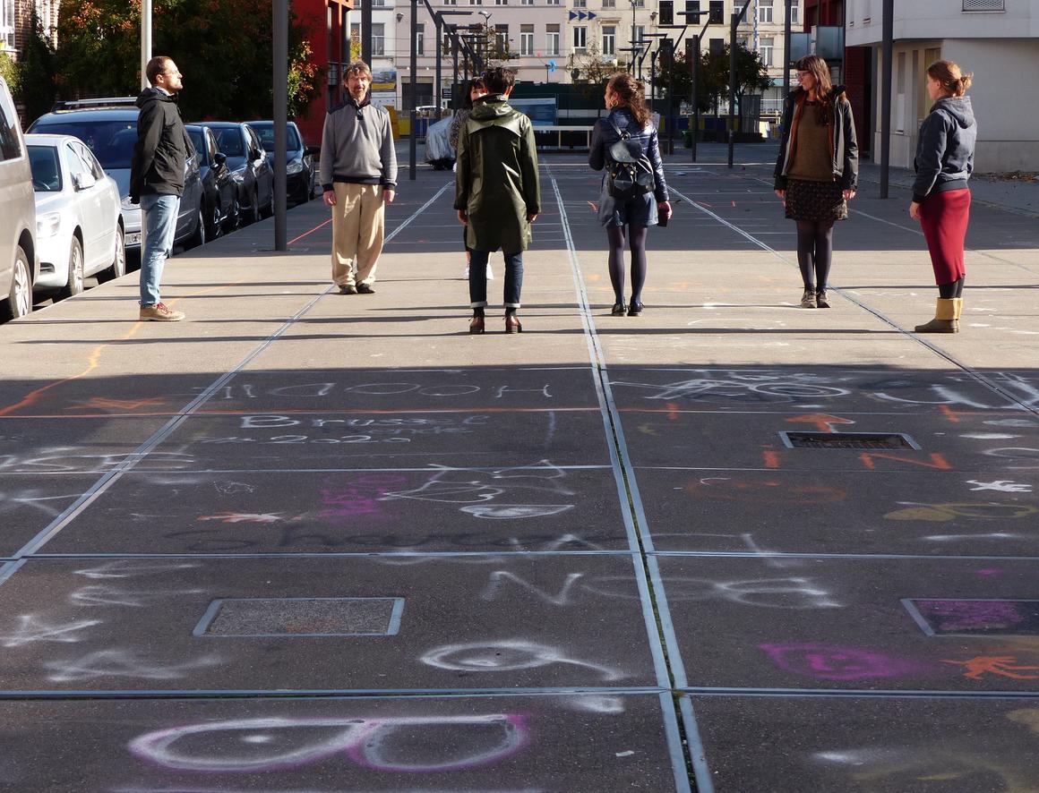 People standing in the street<br>	