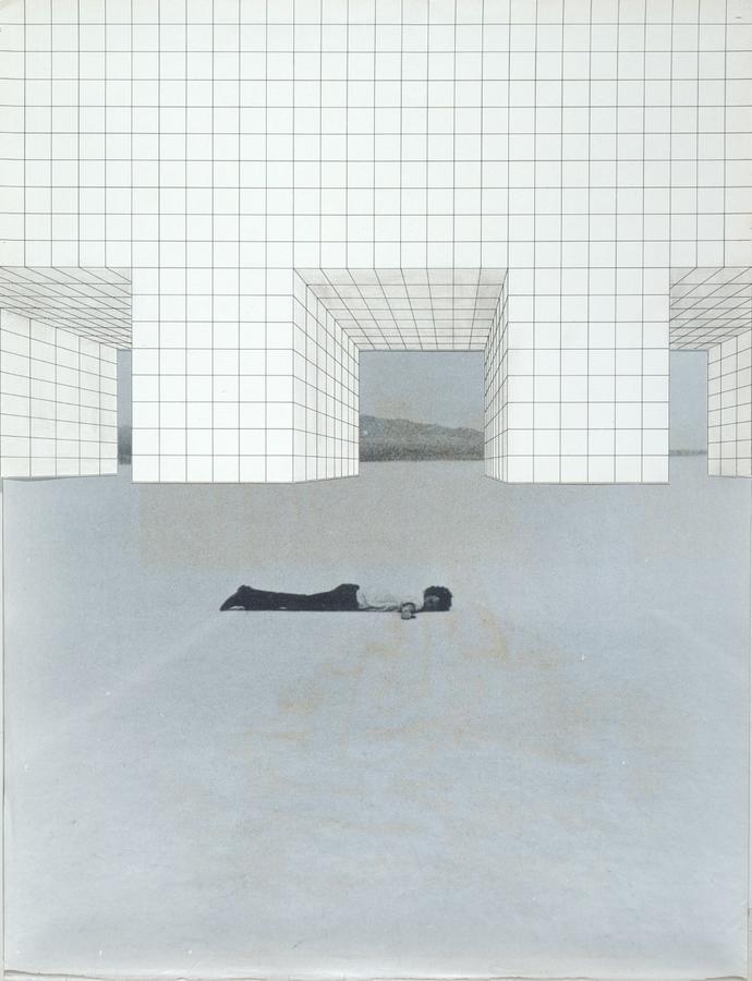 Superstudio, Il Monumento Continuo, 1969 – 1970, Con de Maria, 1969.<br> &copy; Graphite pencil, collage on  print. Centre Pompidou, Mnam-CCI	