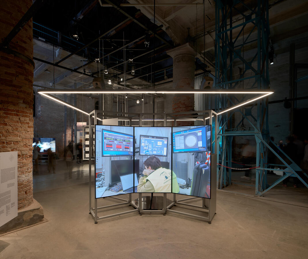 Building for Quantum, video installation in the main exhibition at the Arsenale, Venice Architecture Biennale 2025<br> &copy; José Hevia	