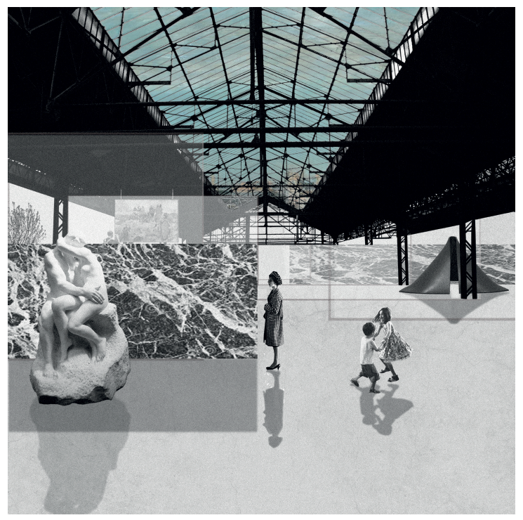 collage van een tentoonstelling in Kanal<br>	