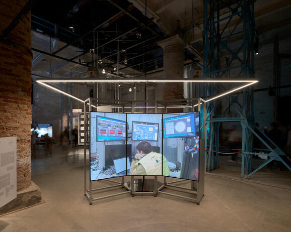 Building for Quantum, video installation in the main exhibition at the Arsenale, Venice Architecture Biennale 2025