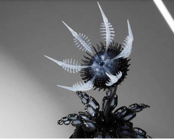 Drawing of XENO (Rachel Armstrong and Rolf Hughes), by Anna Vershinina for the exhibition POWER at CIVA, October 2023, supported by the Microbial Hydroponics project.